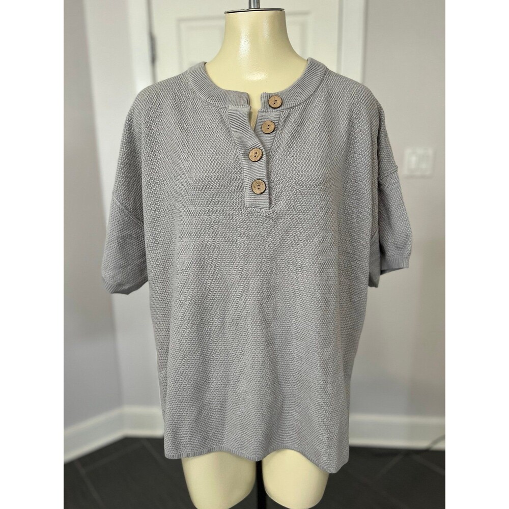 Lillusory Women’s Casual Short Sleeve Cozy Knit Gray Top (XL) #331